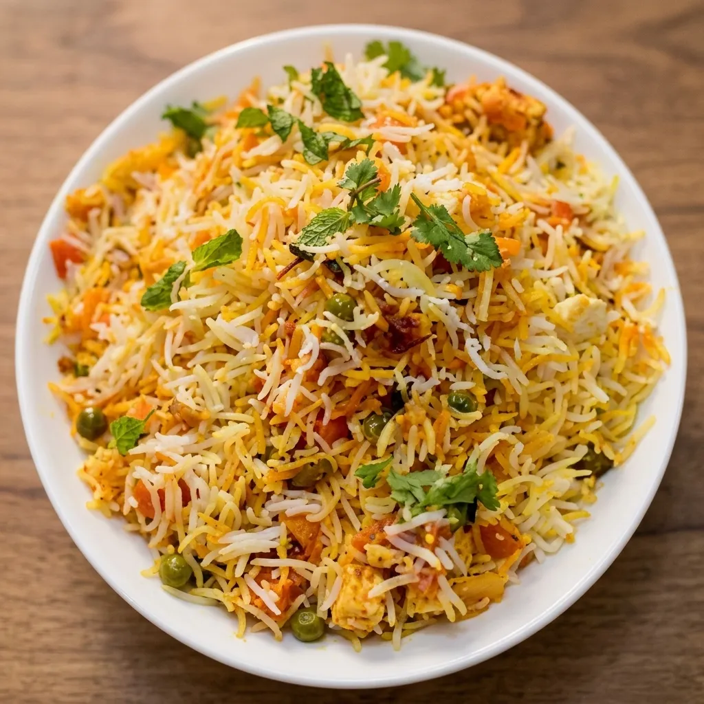 Vegetarian Veg Biryani prepared at Biryani Unlimited in southwest Calgary